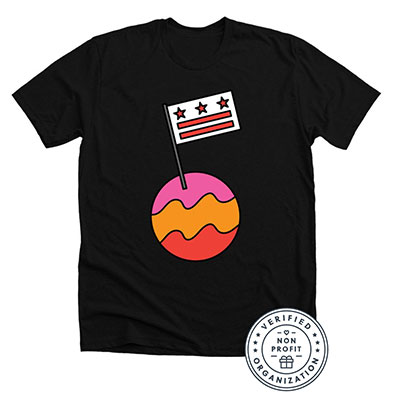 Image of DC Justice Lab graphic tee featuring the DC Flag planted in a planet